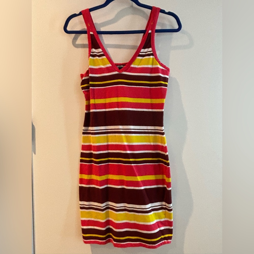 Express Red and Yellow Sleeveless V-Neck Sundress